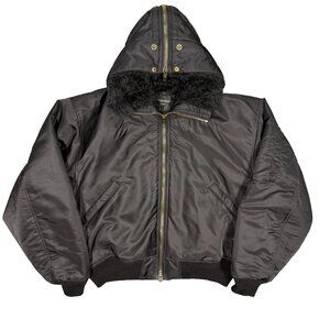 Balenciaga Hooded Bomber Jacket Faux Fur Hood Oversized Zip Blackk Large